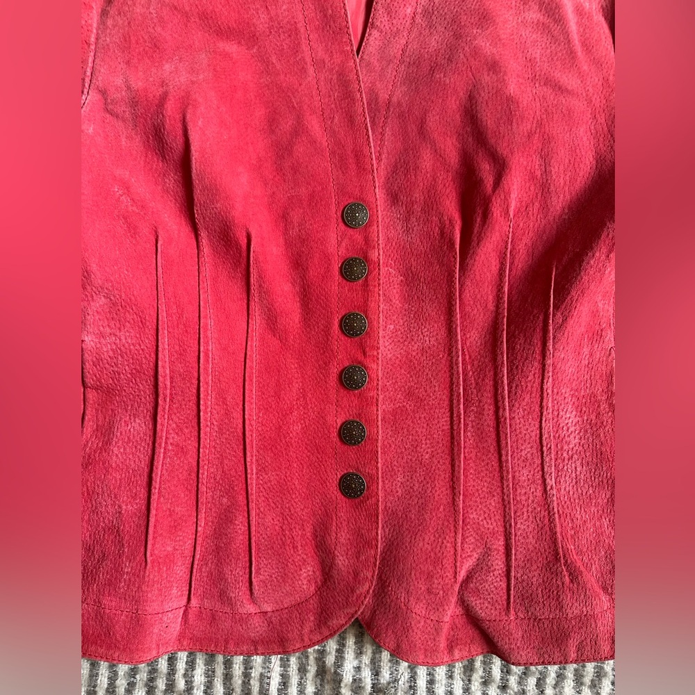 Salmon Pink Suede Button-Up Jacket - Picture 4 of 5